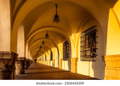 Corridor of Governor's Palace at sunrise, Rhodes Greece - Powered by Shutterstock