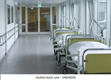 corridor in hospital with beds