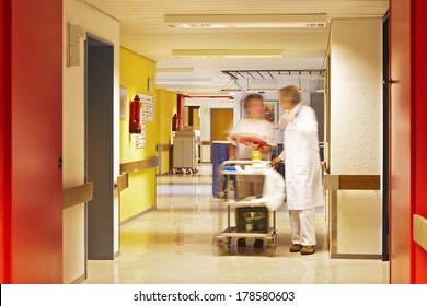Corridor in hospital with nurse team