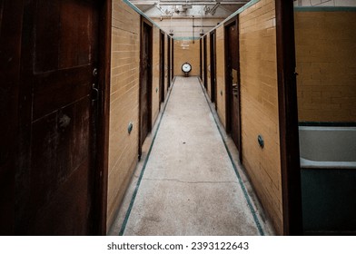 Corridor inside public baths built during Victorian times for people to wash with hot water.
