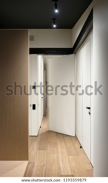 Corridor Modern Style White Walls Dark Stock Photo Edit Now