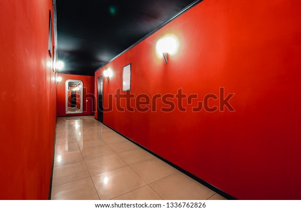 Corridor Red Walls Black Ceiling Stock Photo Edit Now 1336762826