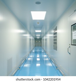 Corridors And Door For Cleanroom Manufacturing Pharmaceutical Plant, Epoxy Flooring, Sandwich Panel