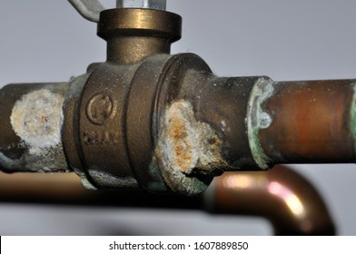 Corroded Water Valve And Copper Pipe