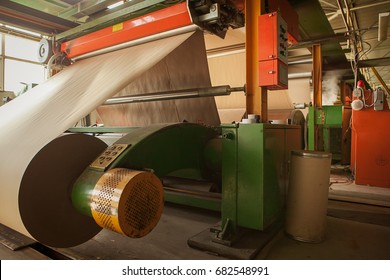 Corrugated Cardboard Processing Machine In The Factory.