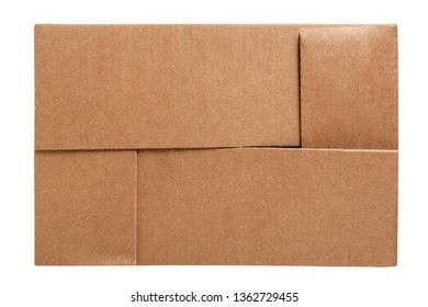 Corrugated Carton Box Isolated On White Background. Cardboard Box Lid. Flat Lay. Top View