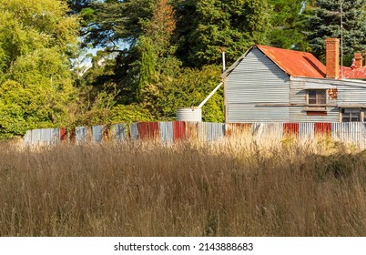 Corrugated Iron House And Fence In Rural Australia.