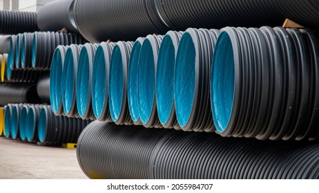 corrugated pipes waiting to be shipped at the production site