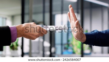Corrupt Man Hand Refusing Bribe. Stop Bribery