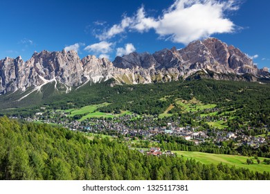 Cortina D Ampezzo City In Dolomites Alps, Italy