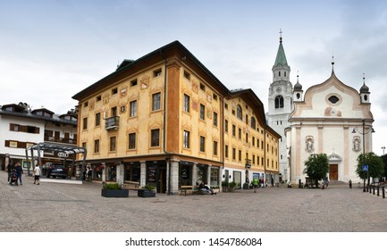 Cortina d'Ampezzo July 2019: The Church of Cortina d'Ampezzo (Sesto Dolomites). Veneto Italy, Europe.