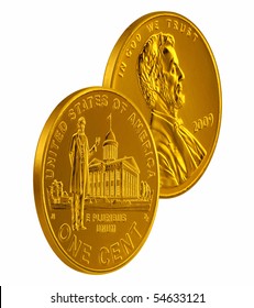 Cose up of Gold Color Penny.