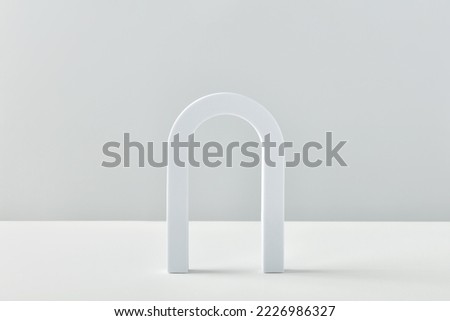 Cosmetic art deco arch display in pastel color for product presentation. Fashion geometric arch backdrop for product presentation.  Modern scene mockup cosmetics showcase