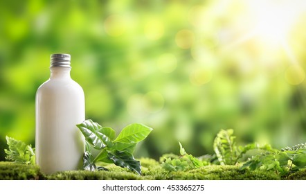 cosmetic bottle on nature background
