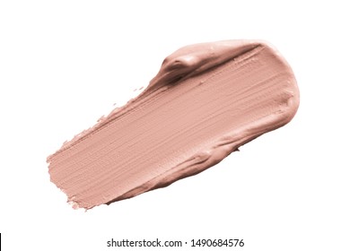 Cosmetic Foundation Cream Swatch Smudge Smear Isolated On White Background. Beige Makeup Brush Stroke, Swipe. Nude Liquid Powder Creamy Texture