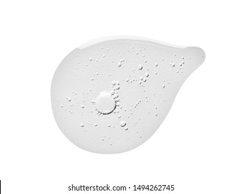 Cosmetic Gel, Serum Texture. Clear Liquid With Bubbles Swatch Drop Sample Isolated On White Background