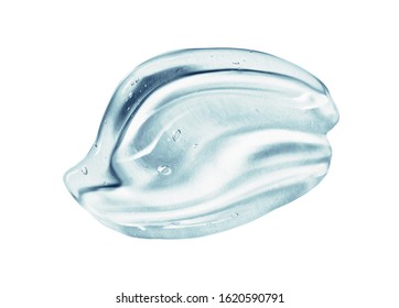 Cosmetic Gel Texture. Transparent Skincare Cream Blob Smear Smudge Isolated On White Background. Cosmetic Product Swatch With Bubbles Close-up