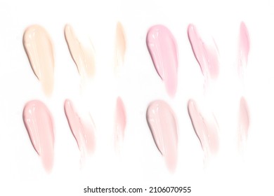 Cosmetic Makeup Swatch Smudge Liquid Texture Foundation Primer Product With Beauty Fashion Skincare, Cc Cream On White Isolated Background