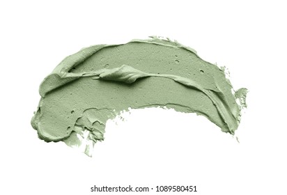 Cosmetic Mud Mask Smear Isolated On White Background. Top View, Closeup Texture Of Blue Facial Clay, Copy Space