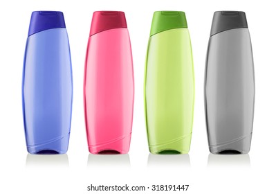 Cosmetic packaging, plastic shampoo or shower gel bottle with clipping path