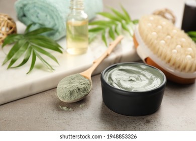 Cosmetic Product For Spa Body Wraps On Light Grey Stone Background