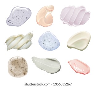 Cosmetic Products Gel And Cream Smudge White Isolated Background