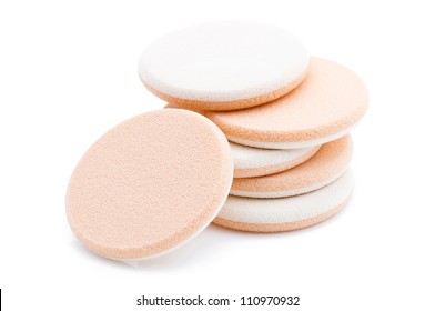 Cosmetic sponges on white background