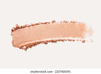 Cosmetic texture bronzer pressed powder smudge with shimmer isolated on light gray background