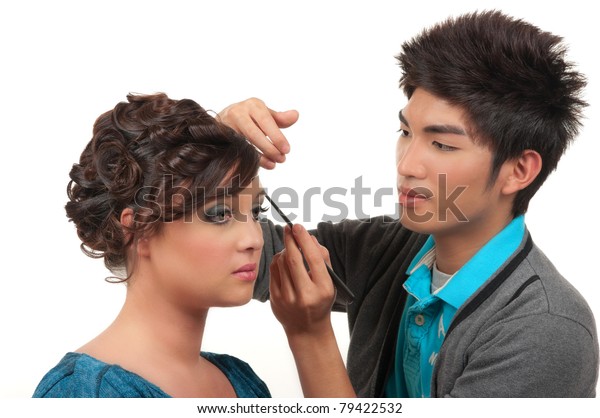Cosmetics Artist Doing Finishing Touches Her Stock Photo Edit Now