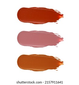 Cosmetics Lipstick Swatches. Creamy Matte Textured Lip Smear On Isolated Background. Macro Red Color Smudge With Texture.