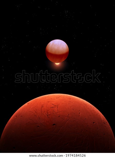 Cosmic background. Beautiful\
space landscape. Planets in deep space. Surface of the red planet.\
