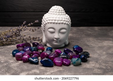 Cosmic Healing Crystals. Crystals, Reiki Meditation. Precious Stones. Buddha Head With Crystals. Balance And Calm Energy Flow In Home. Spiritual Ritual Meditation. Crystal Clusters. Meditation