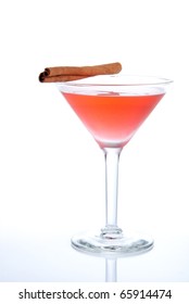 Cosmopolitan Cocktail With Cinnamon Stick Isolated On A White Background