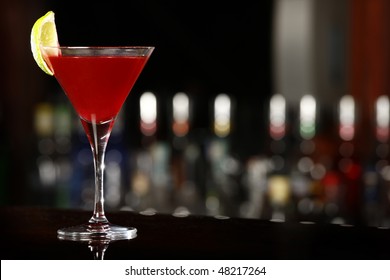 Cosmopolitan Drink Over Black Bar
