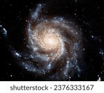 Cosmos, space and spiral universe on black background with light, pattern and color glow solar system. Galaxy, infinity and planets in milky way with nebula shine, dark sky and stars in aerospace.