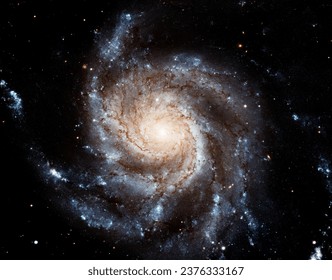 Cosmos, space and spiral universe on black background with light, pattern and color glow solar system. Galaxy, infinity and planets in milky way with nebula shine, dark sky and stars in aerospace.