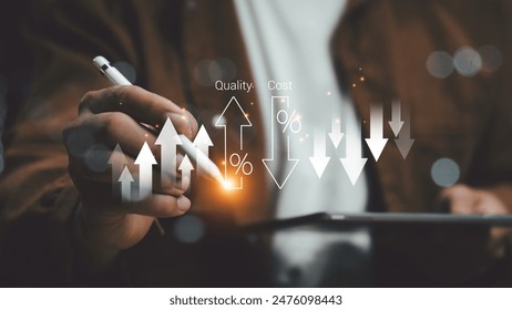 Cost efficient, quality control concept. Cost optimization for product marketing or service to improve business risk solution. Cost reduction effective analysis marketing. project management concept.