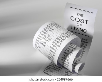 Cost Of Living Shopping List Showing The Expense Of Home Finance With Copy Space