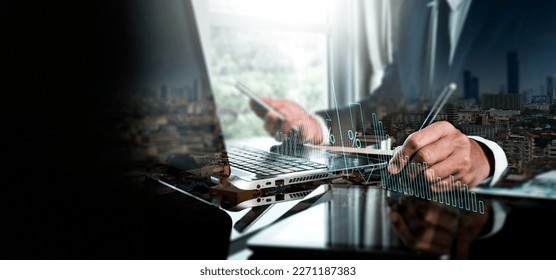 Cost and quality management, corporate strategy, and the idea of project management. A businessperson using a digital tablet to conduct productive business while monitoring quality control growth