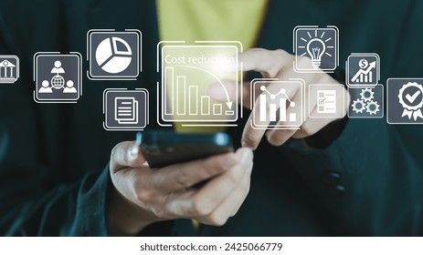 Cost reduction Concept Performance concept of increase quality, speed, efficiency and reduce cost. Efficiency Business Concept. Business performance management and improvement concept. .	