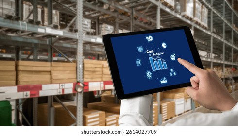 Cost reduction, cost saving concept shown on computer screen brisk, corporate business efficiently save cost and company resources by reduction of unnecessary expenses