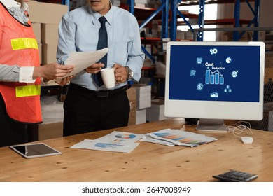 Cost reduction, cost saving concept shown on computer screen brisk, corporate business efficiently save cost and company resources by reduction of unnecessary expenses
