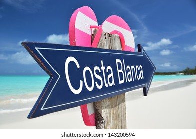 Costa Blanca Sign On The Beach