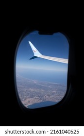 Costa Brava, Spain 1 May 2022 : Wing Of Tui Airplane In Flight Seen From The Inside Of The Aircraft