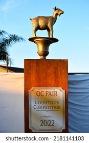 COSTA MESA, CALIFORNIA - 20 JUL 2022: Trophy Statue A The Orange County Fair Livestock Competition Area. 