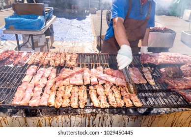 Costa Mesa, California - February 17, 2018 – Annual TET festival celebrating Chinese lunar New Year. Year of the Dog. Vietnamese barbeque featuring meat, seafood, squid, and lobster served for lunch