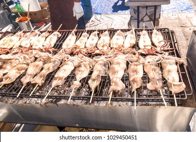 Costa Mesa, California - February 17, 2018 – Annual TET festival celebrating Chinese lunar New Year. Year of the Dog. Vietnamese barbeque featuring meat, seafood, squid, and lobster served for lunch