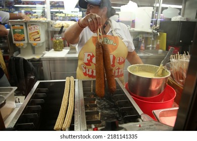 Costa Mesa, California, USA - July 20, 2022: Orange County Fair In Costa Mesa, California. Fair Foods At The OC Fair. Various Types Of Exotic Foods For People To Enjoy While At The County Fair. 