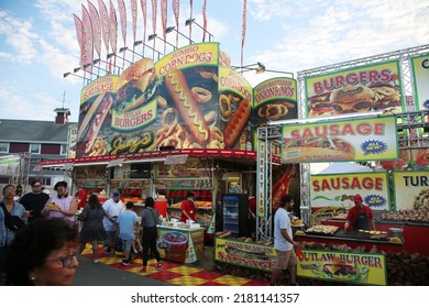 Costa Mesa, California, USA - July 20, 2022: Orange County Fair In Costa Mesa, California. Fair Foods At The OC Fair. Various Types Of Exotic Foods For People To Enjoy While At The County Fair. 