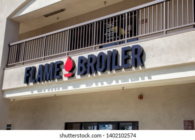 Costa Mesa, California/United States- 04/22/2019: A Store Front Sign For The Rice Bowl Restaurant Chain Known As Flame Broiler